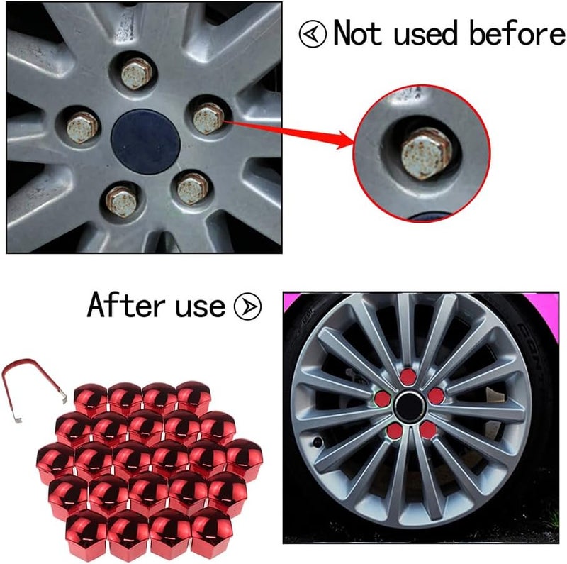 Nihfien 24pcs Wheel Nut Cap 17mm Wheel Bolt Nut Caps Covers,Universal Anti-Rust Car Tire Nut Caps Bolt Cover,Hexagonal Plastic Tire Bolt with Removal Tool (Red) - Image 4